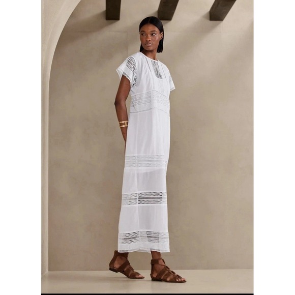Banana Republic AURIENE LACE MAXI DRESS,White SIZE XL New! Cottagecore Beach - Picture 11 of 13